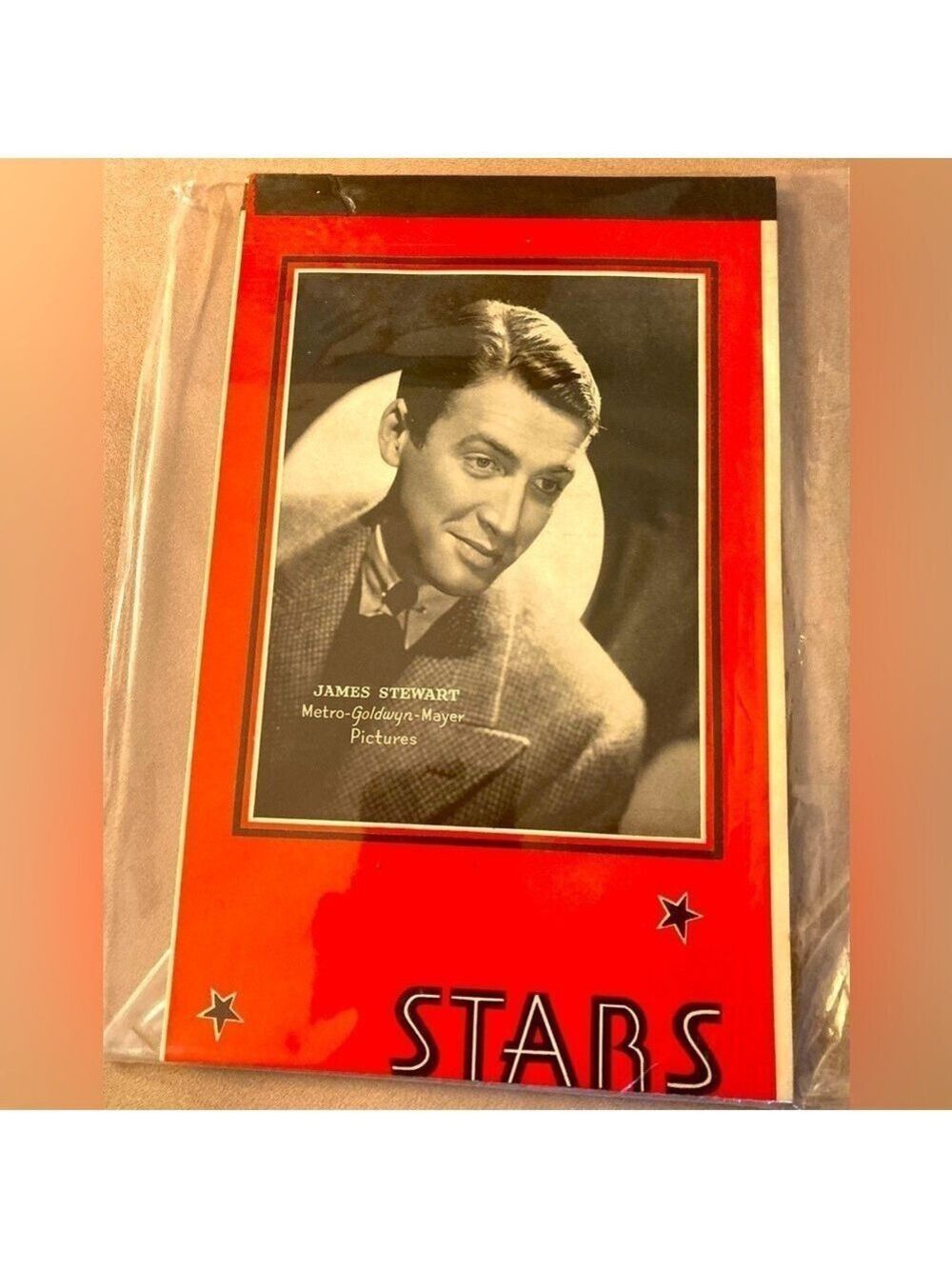 Vintage Stars writing tablet with James Stewart, movie star 1940s